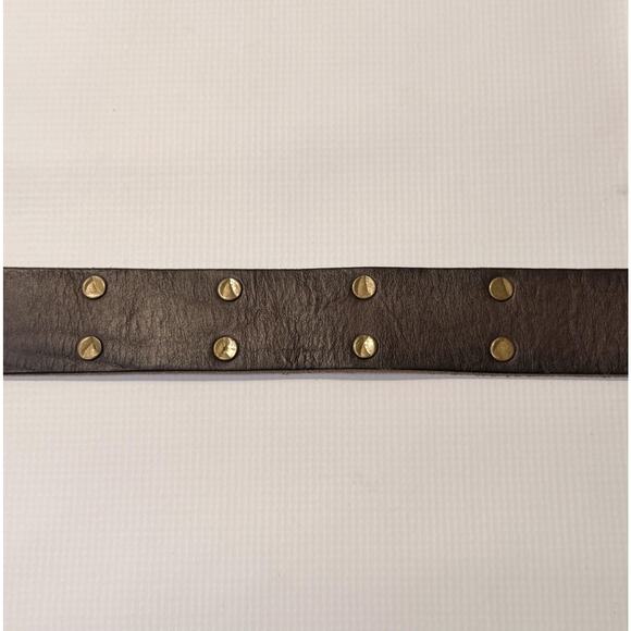 Will Leather Goods Belt Mens 36 Dark Brown Studded Leather Antique Brass Buckle - Picture 6 of 8